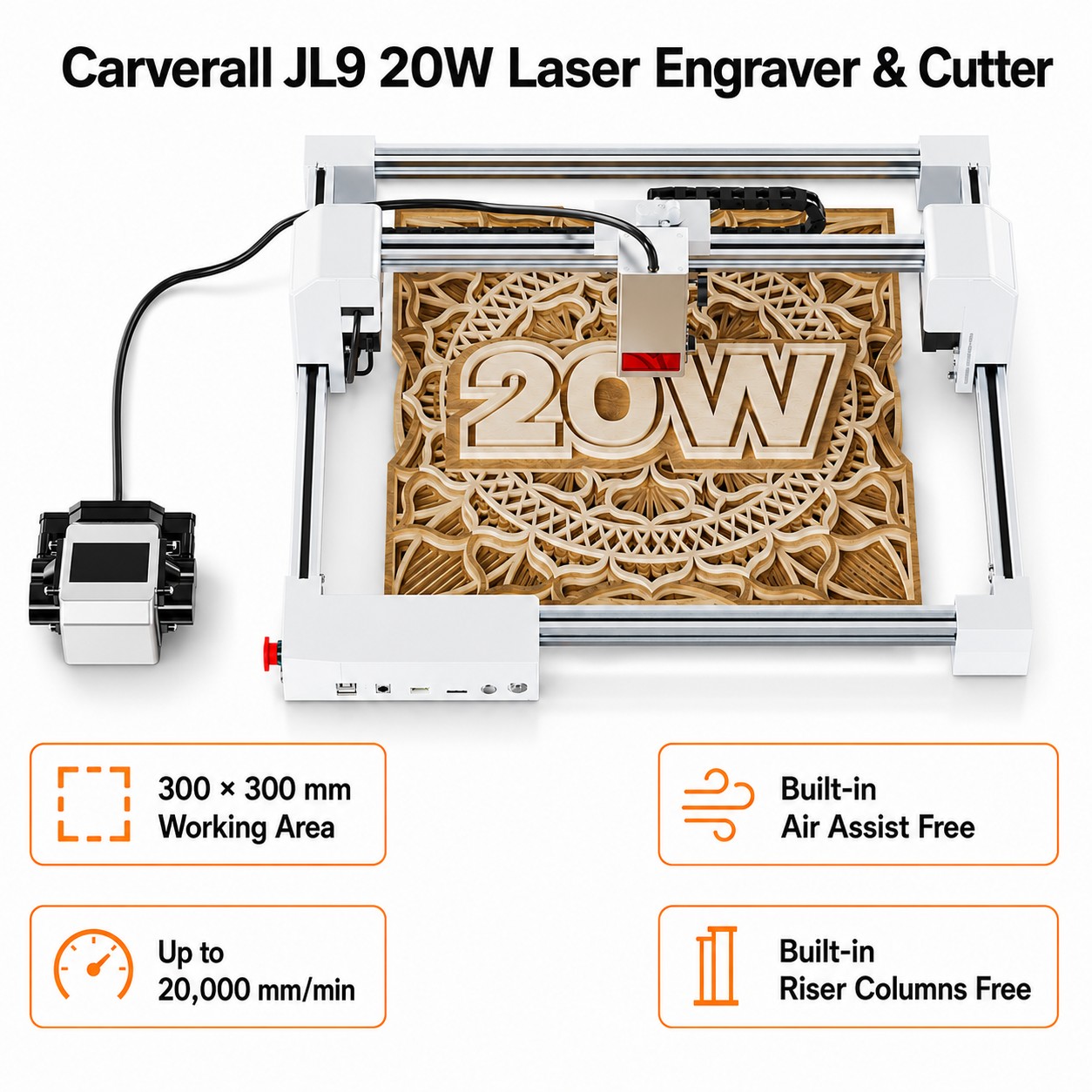 Industrial Laser Cutting - Лазерный гравер-резак Carverall JL9 20W, настольный
